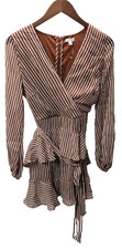 Love Fire Women's Tiered Wrap V Neck Long Sleeve Stripe Mini Dress,M *DEFECTIVE*