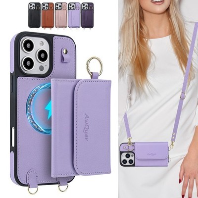 2in1 Magnetic Card Wallet Crossbody Strap Case For iPhone 16 Pro Max 15 14 13 12