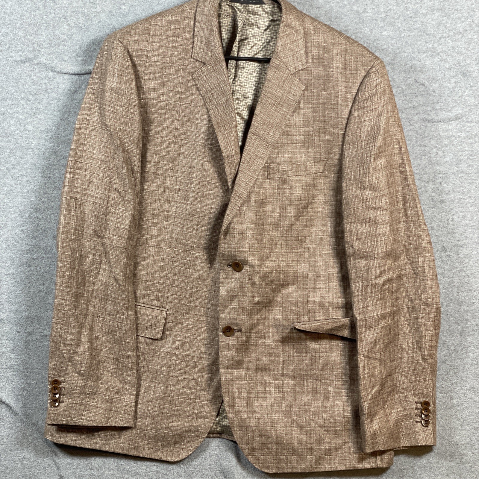 Hugo Boss "THE KEYS12” Mens 56 Tan Check Jacket Sport Coat Blazer Wool/Linen thumbnail 15