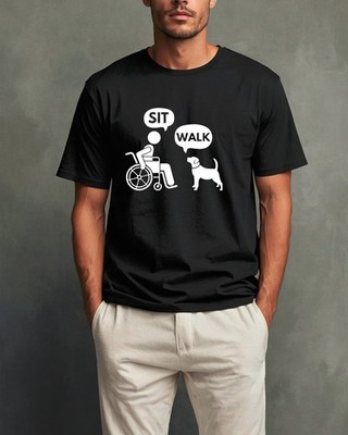 Lustiges T-Shirt Dog Walker Rollstuhlfahrer Witz Shirt Herren Damen schwarz neu Geschenkidee