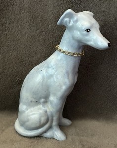 greyhound Statue- White Porcelain- w/ A Chain Collar 