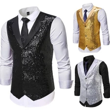 Shiny Sequin Men's Vest Waistcoat for Wedding Tuxedo Prom Formal Business Vest