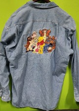 Vintage Disney Store Adult Winnie The Pooh Button Up Denim Long Sleeve Shirt XL