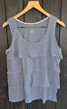 St Johns Bay Women Tank Top Navy Stripe Ruffle Layer XL X Large beach vacation