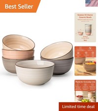 Porcelain Cereal Bowls Set of 6 Multicolor Dishwasher Safe 20oz Kitchen Decor