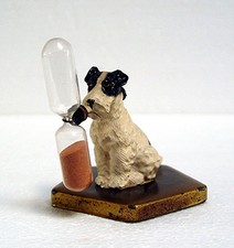 Alte seltene Eieruhr Sanduhr 💐 Hund 💐  Foxterrier auf Blech Podest 💐 RAR !!!