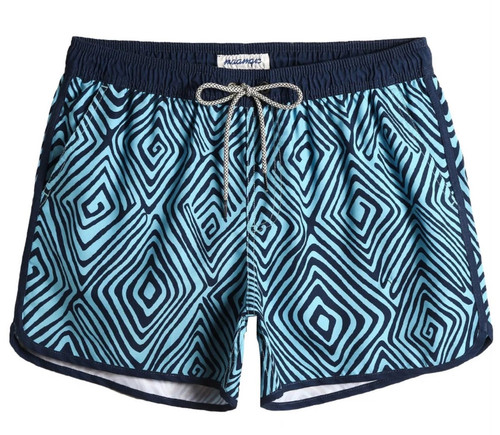New W/Tags Maamgic Mens Swim Trunks with Mesh Lining Blue Vortex Print Size XL