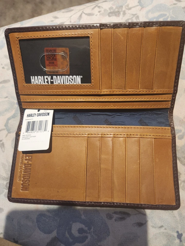 Cartera de cuero marrón plegable Harley Davidson para hombre nueva con etiquetas Foto 3 de 4