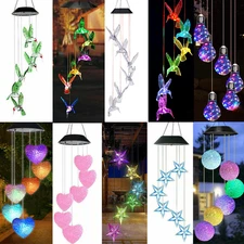 Solar Color Changing LED Wind Chime Garden Yard Hanging Light Walkway Lamp Decor