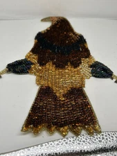 Sequin Falcon Bird Sew On Applique Patch Large Beads 11” Gold Bronze Brown