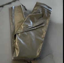 Zara Faux Leather High Rise Pants Ankle Zip Green S NWOT Stretch Citycore Edgy