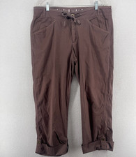 FRESH PRODUCE Pants Womens M Capri Drawstring Straight Leg Cropped Brown