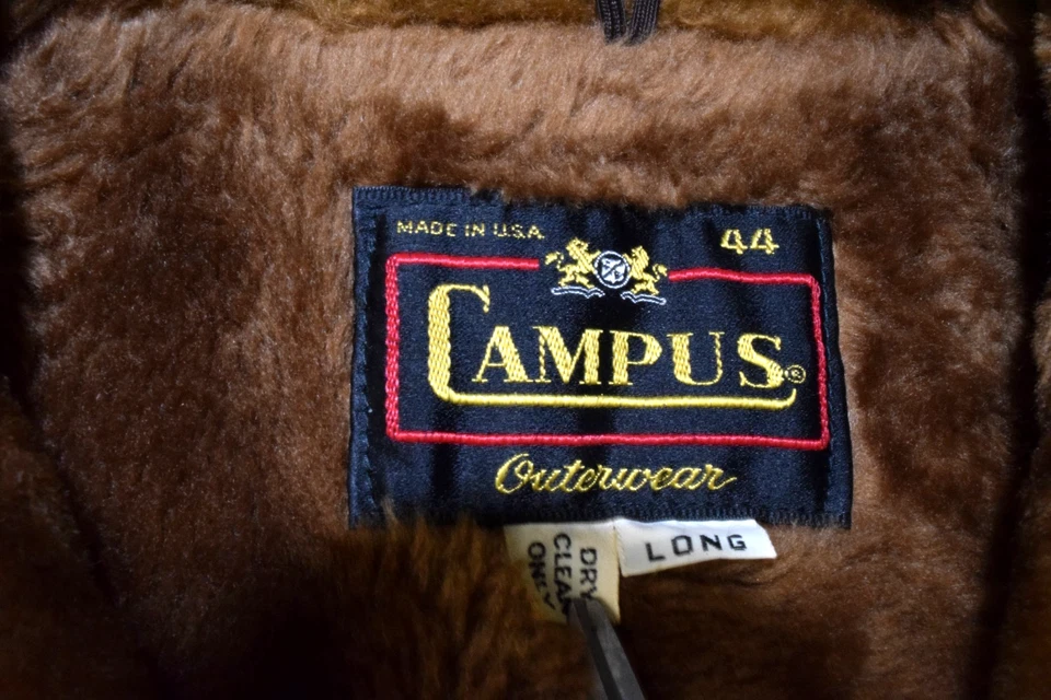 Abrigo de Pana Vintage Campus Talla 44 Largo Años 70 Trigo Dorado Forrado Sherpa Hecho en EE. UU. Foto 4 de 4