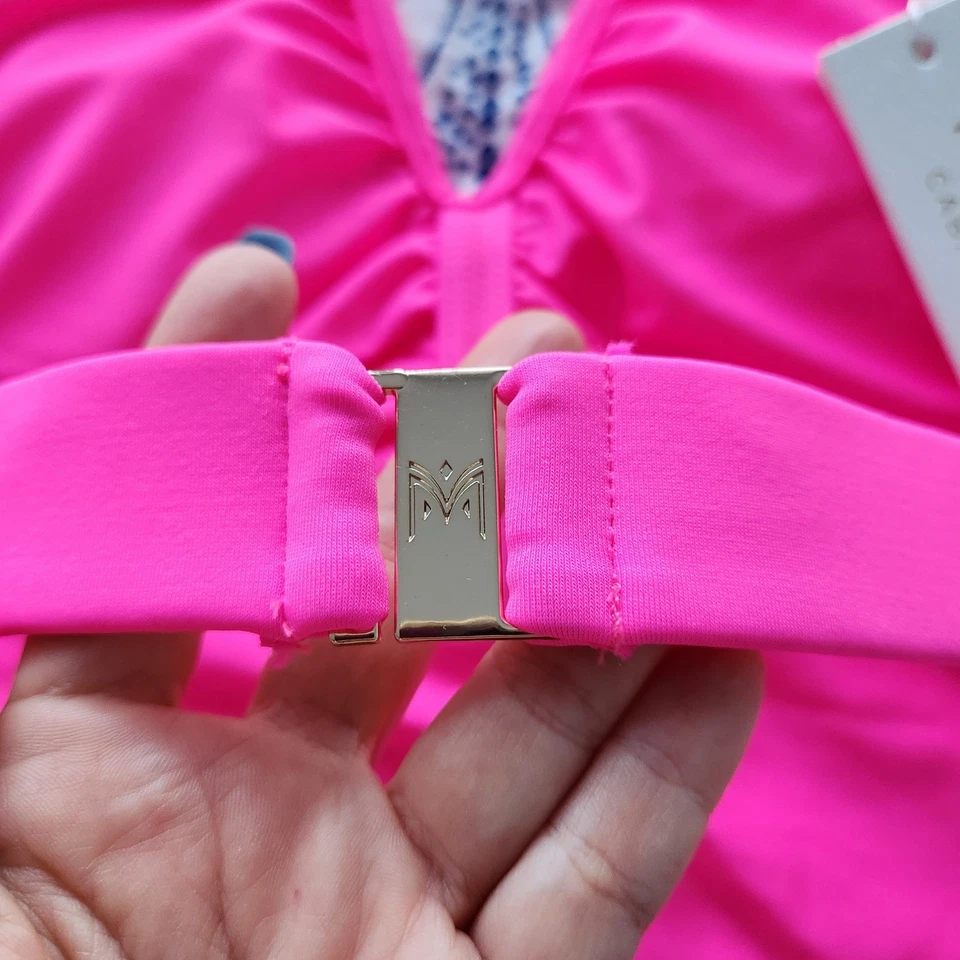 Traje de baño MILLY Cabana acanalado halter de una pieza P rosa neón playa complejo vacacional Foto 3 de 4