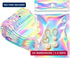 100 Pcs Holographic Mylar Bags, Resealable Smell Proof Packaging Bags for