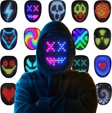 Led Mask Halloween Costume for Kids Adults, Face Transforming Light up Mask with