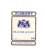 Ancienne étiquette alcool : Old Brandy , Florent