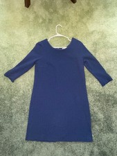 Ganni Cotton Louisa Shift Dress Large Royal Blue Zipper Back Jacquard Fabric