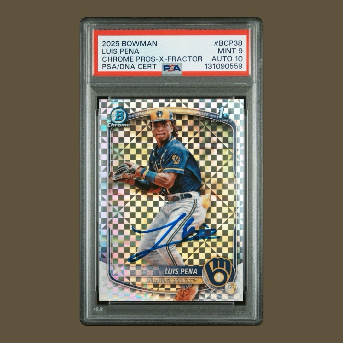 Luis Pena Rookie Auto 2025 Bowman Chrome 1st X-Fractor RC Auto PSA 9 & 10