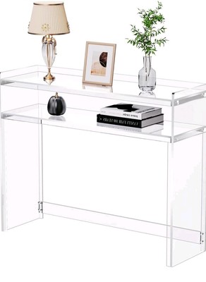 Acryl Konsolentisch, Eingangstisch mit Ablageablagen, 100x30x80CM, CleAR