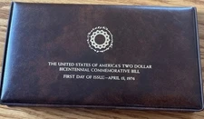Two Dollar Bicentennial Commemorative Bill-First Day Of Issue-Franklin Mint