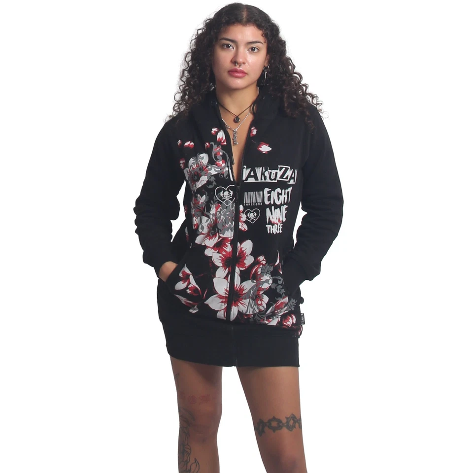 Neuer Yakuza Damen Hanami Long Kapuzenjacke - Schwarz - Bild 1 von 1
