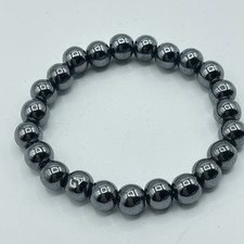 Hematite beaded bracelet 6.75 crystal healing self-esteem confidence willpower