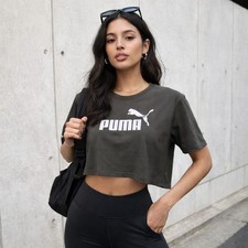 Puma Cropped Logo Tee Olive Green Womens L NW...