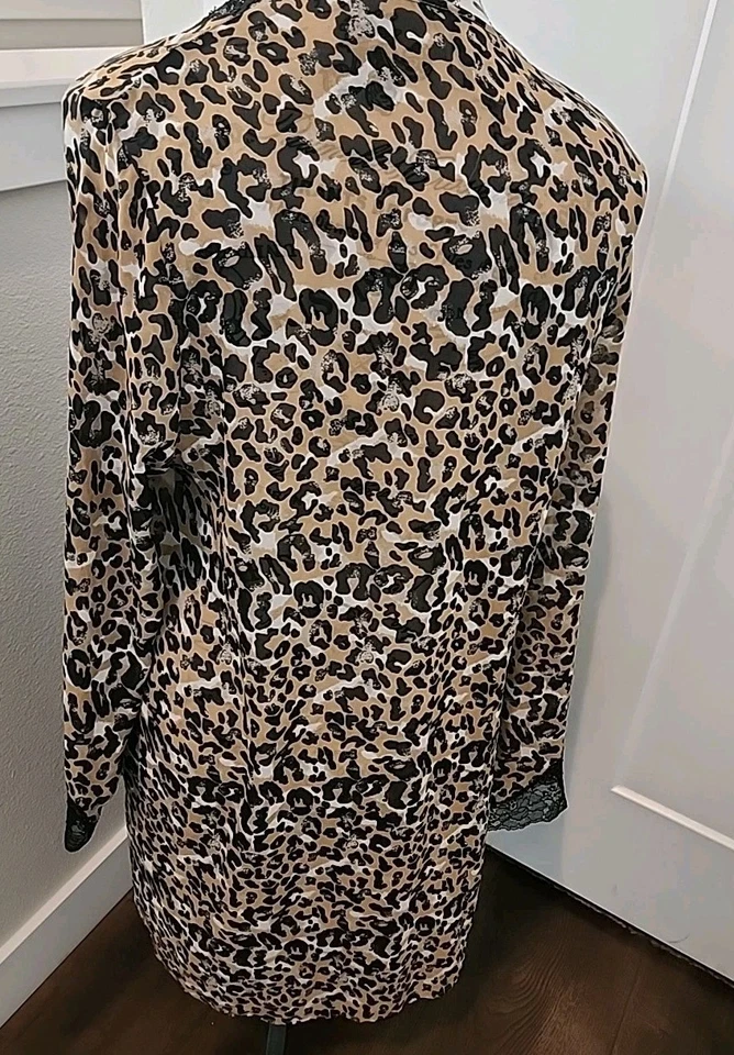 80s Lejaby Paris Saks Fifth Ave Leopard Slip Chemise Chiffon Robe Large - Image 4 of 4