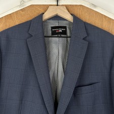 Banana Republic Blazer Mens 44L Navy Blue Glen Check 2 Button 100 Wool Madmen