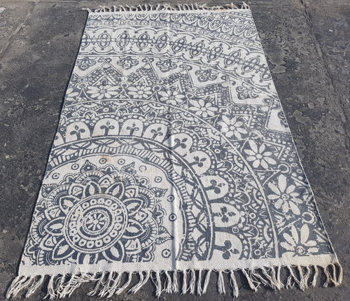 Vintage Printed Traditional Sisal Antrasit Gri Kilim Floor Rug Carpet 187x115 cm