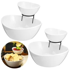 2 Set Chip and Dip Serving Set 2 Tier Chip and Dip Serving Dish Porcelain App...