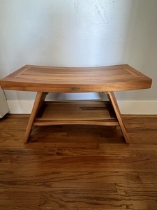 EcoDecor Satori Curved Teak Bench Seat Spa Shower Sauna Bath Shelf Wood