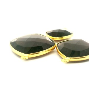 Authentic Black Onyx Cushion Pendant One Loop (12mm, 15mm, 18mm) - Gold Plated Over Sterli