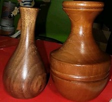 Blocked Woodcraft Bud Vase Wood Turned Mcm Boho 4" 4 1/2