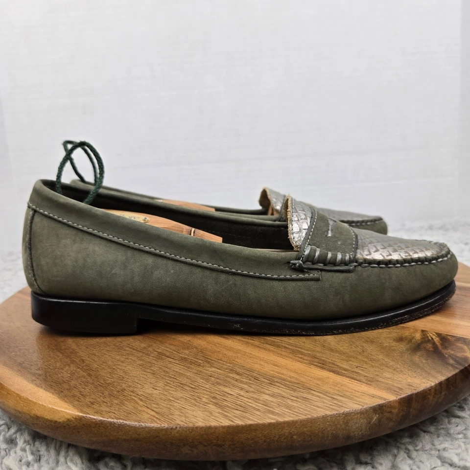 G.H. Mocasín diario informal Bass Weejuns para mujer 8,5 M gamuza verde estampado de serpiente Foto 3 de 4