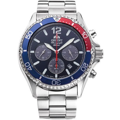 Orient Mako Herren Quarzuhr RA-TX0201L10B Solar Chronograph blaues Zifferblatt 200M
