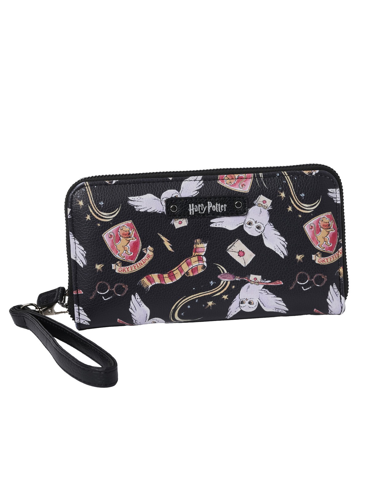 Women's Harry Potter Icons Black Zip Around Wallet All-Over Print Wristlet