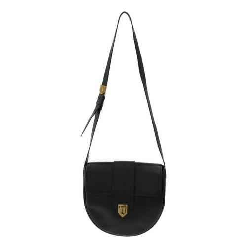 Yves Saint Laurent Vintage Black Leather Shoulder Bag Gold Turn Lock Auth