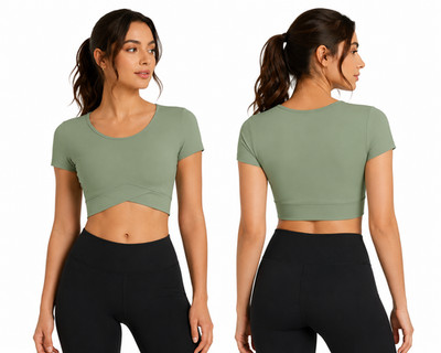 PE938 Halara Damen Crop Top Kurzarm   Salbeigrün | Sport & Freizeit  (XL)