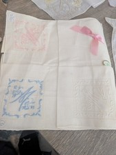 Vtg Monogram Madeira Pink L Yellow B Handkerchief W Tag 4 M Irish Linen NOS