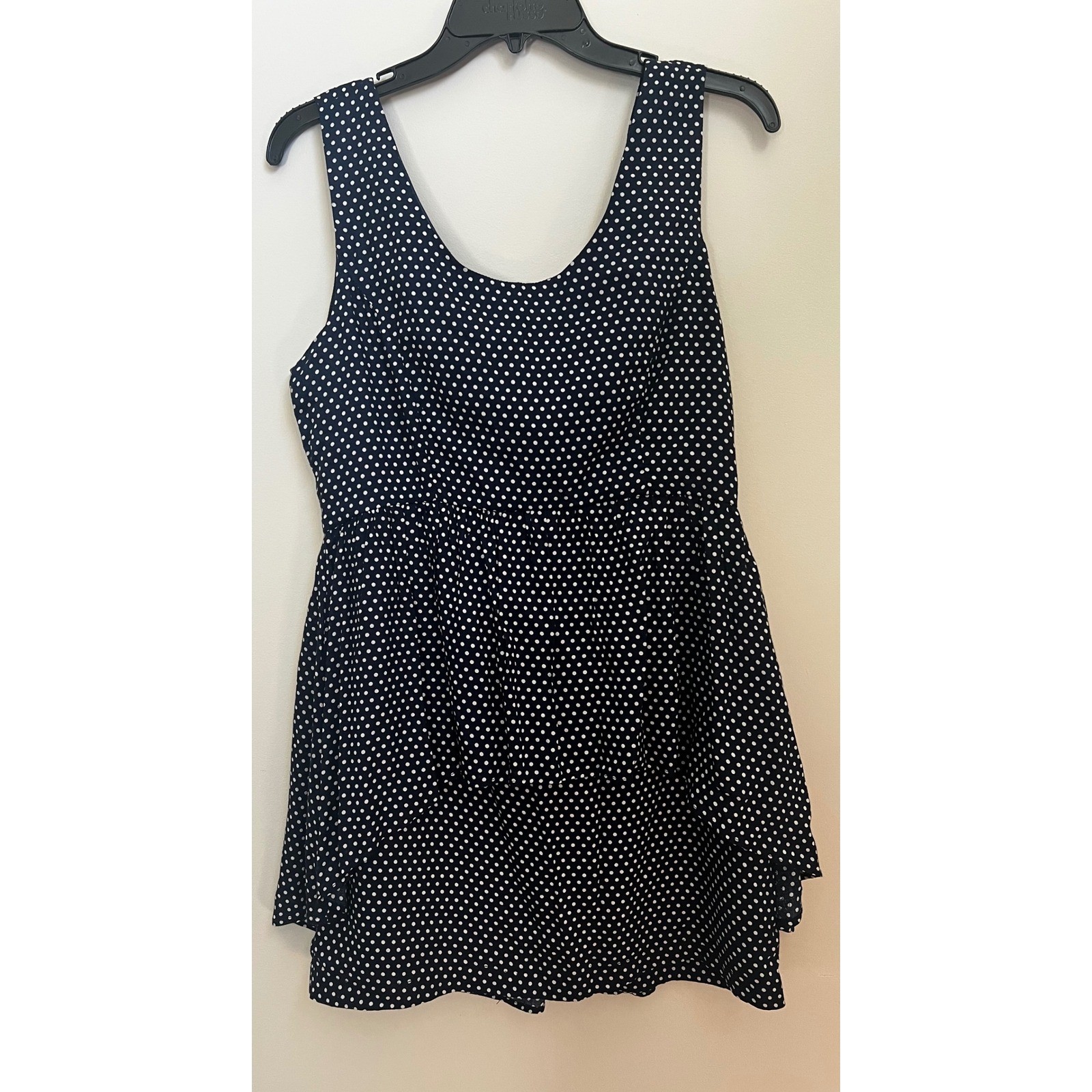 Forever 21 Womens L Blue White Polka Dot Sleeveless Mini Dress Lined