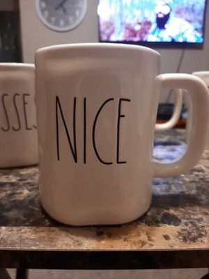 Rae Dunn NICE Artisan Collection Ceramic Mug By Magenta White/ Black