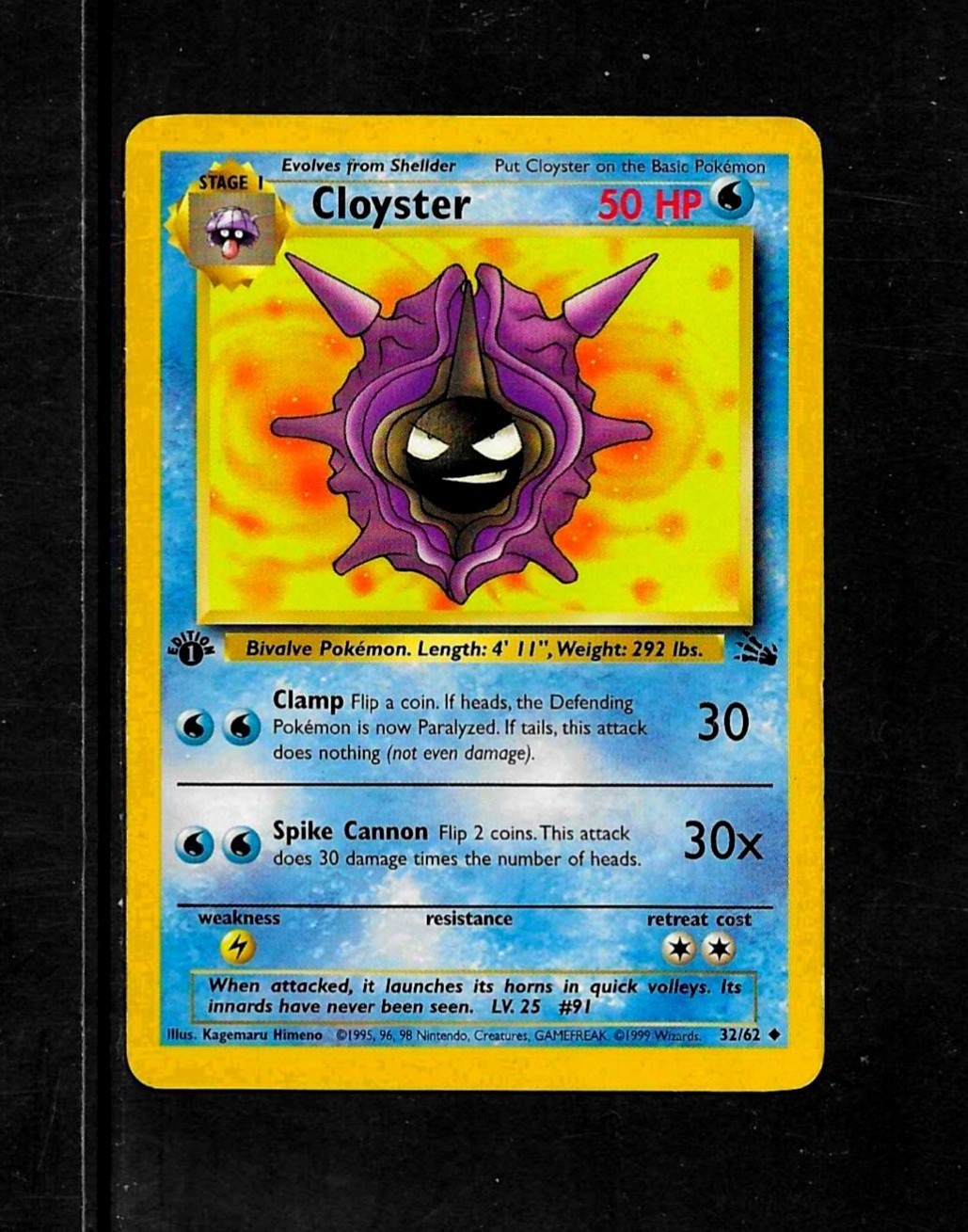 Cloyster- # 32/62 - 50HP - Stage 1 - 1st Edition -1999 - NM