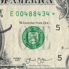 Series 2013 Star Note E Richmond 3.2 M Pack Run $1 Dollar Bill DC E00488434*