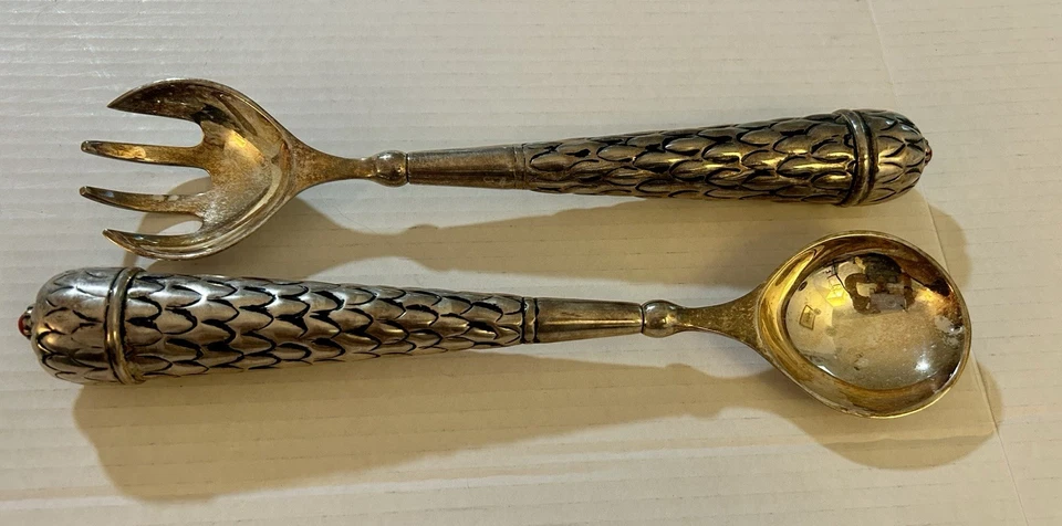 Two's Company Dining Serving Spoon & Fork Vintage Red Tip Weighted 12” Servers - Image 2 of 4