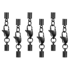 6Pcs Lobster Claw Clasp with 3mm ID Cord End Caps Black Style 1