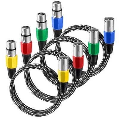 Cables XLR 3FT 4 Pack Mic Nylon Trenzado Balanceado Macho Hembra Cobre Puro