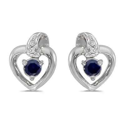 14 Karat Weißgold runde Saphir und Diamant Herz Ohrringe