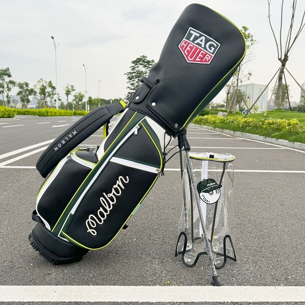 Malbon グリーンゴルフバッグ Malbon Golf Caddy Bag Black Green Mouth frame: 5 sections
